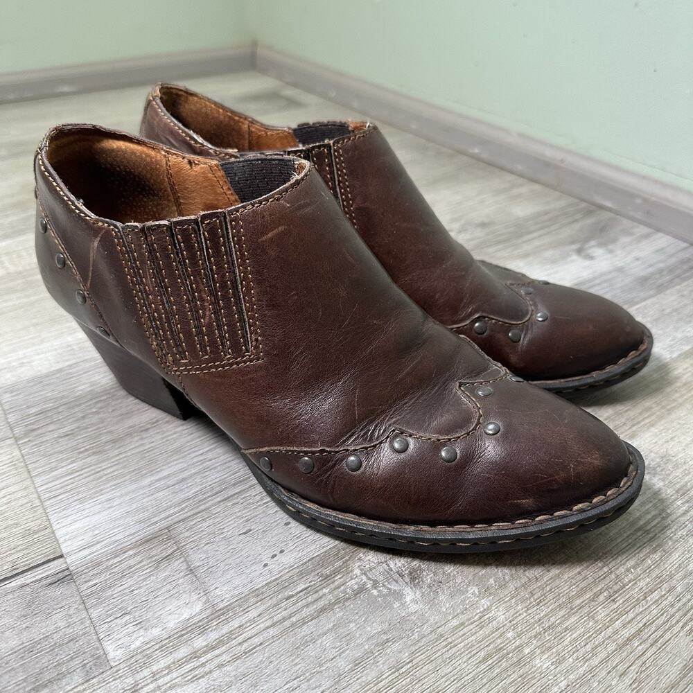 Børn Brown Studded Leather Ankle Bootie Comfort Slip On Women's 9.5 41 W61991